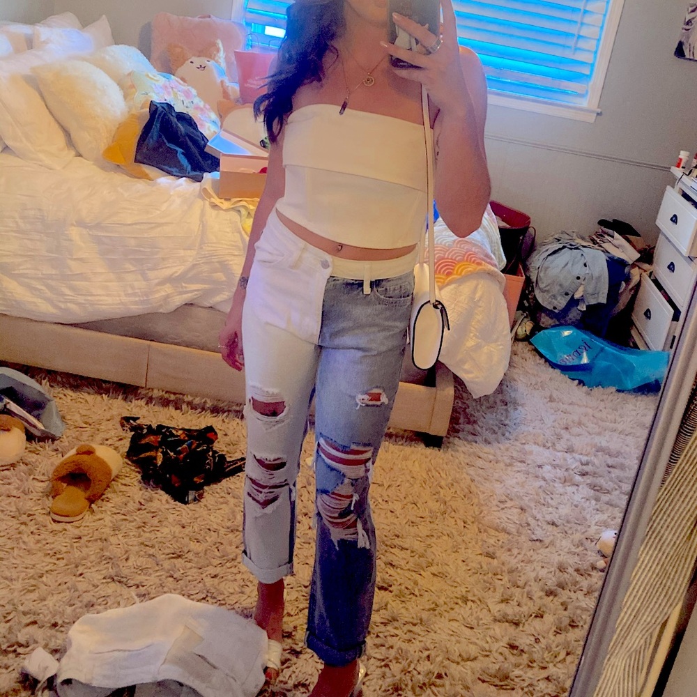 Vervet Colorblock White / Acid Wash Jeans